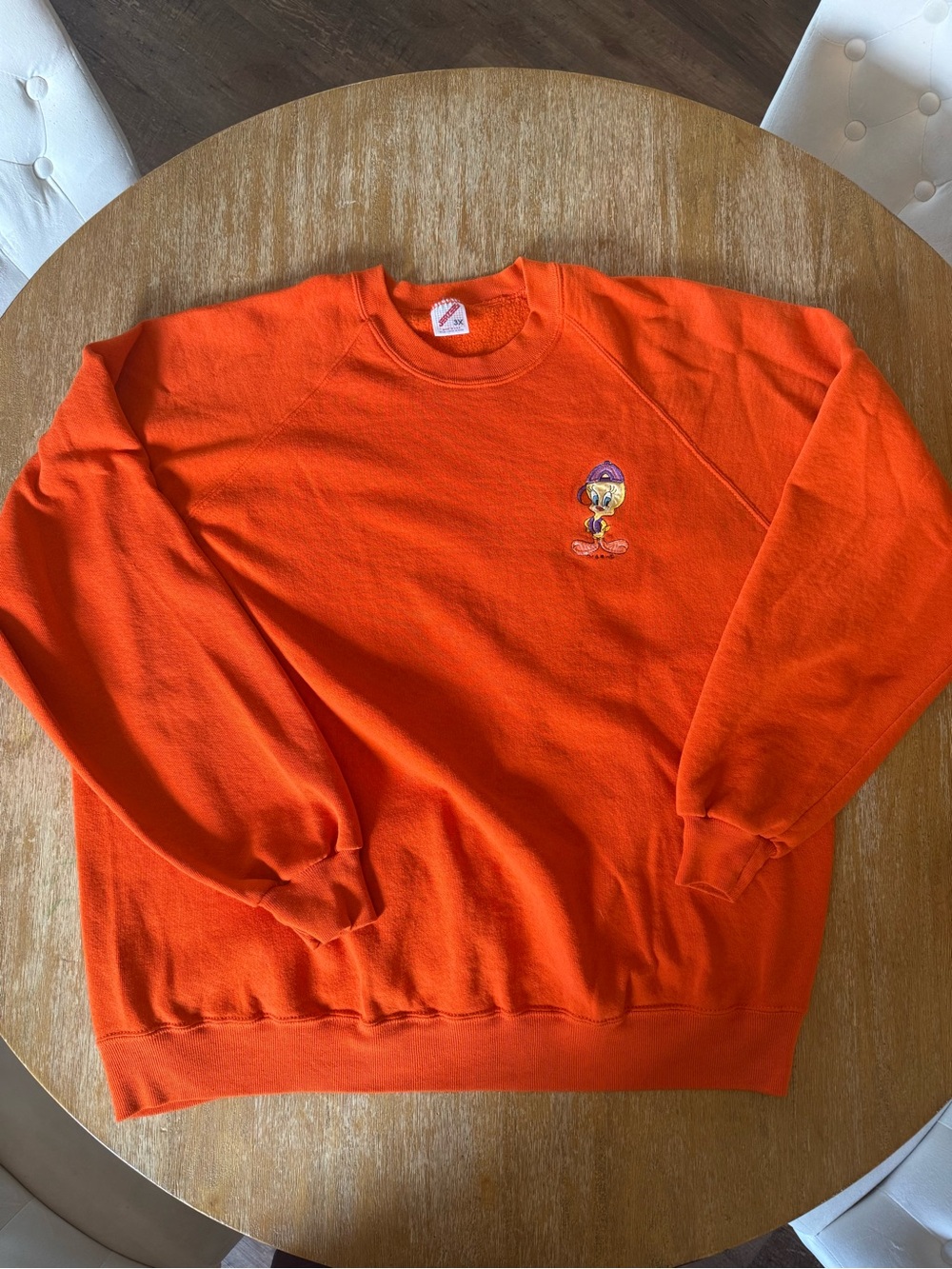 Jerzees Bright Orange Crewneck Sweatshirt with Tweety Embroidery